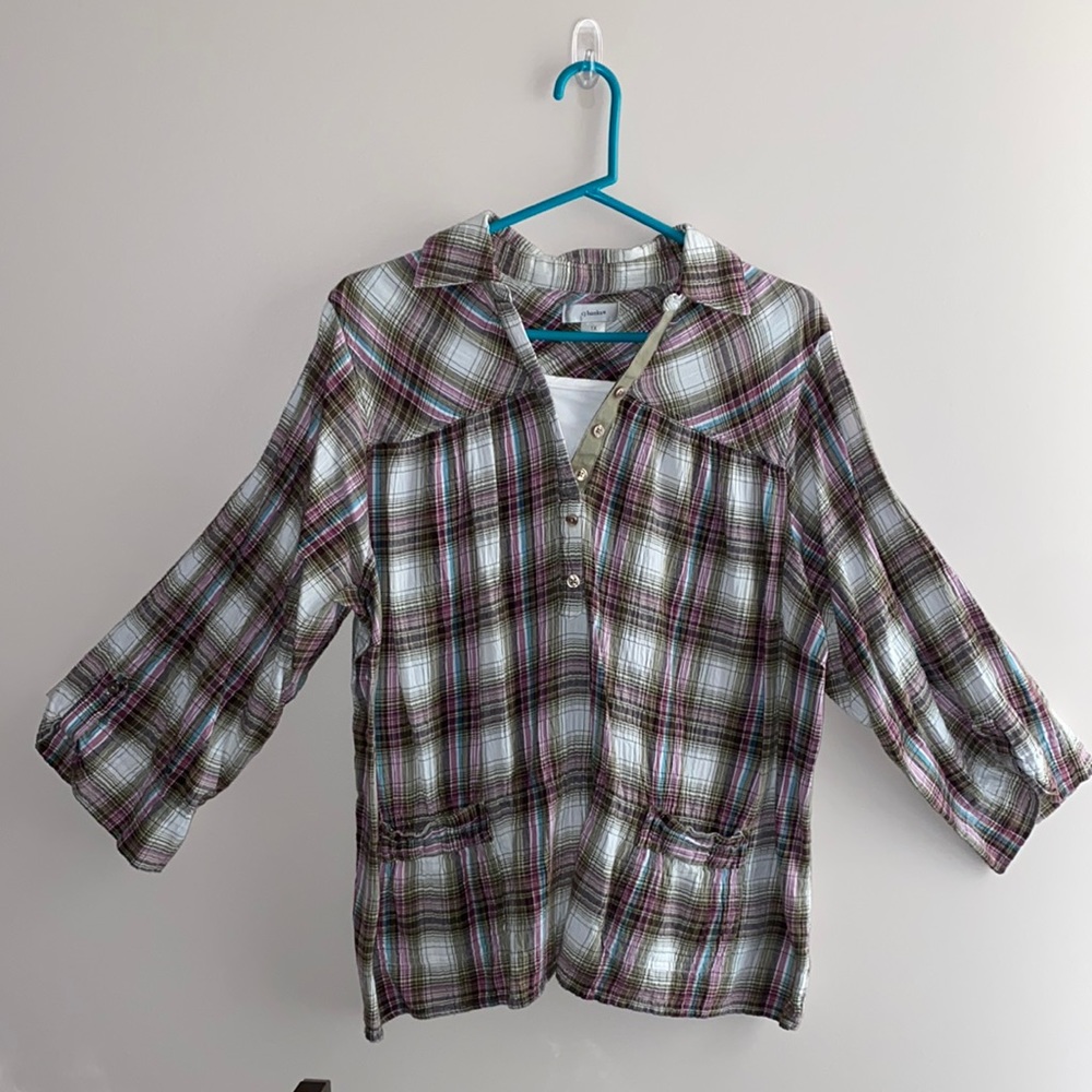 CJ Banks knit shirt - 3/4 sleeves plaid size 1X